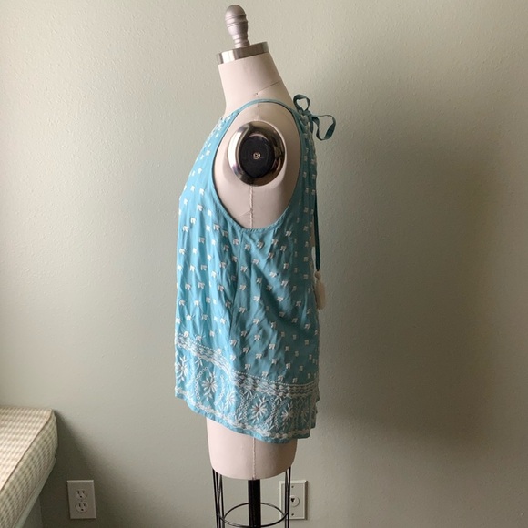 Sundance, seafoam color with embroidery accents. Sleeveless/Halter style top. - Picture 7 of 8